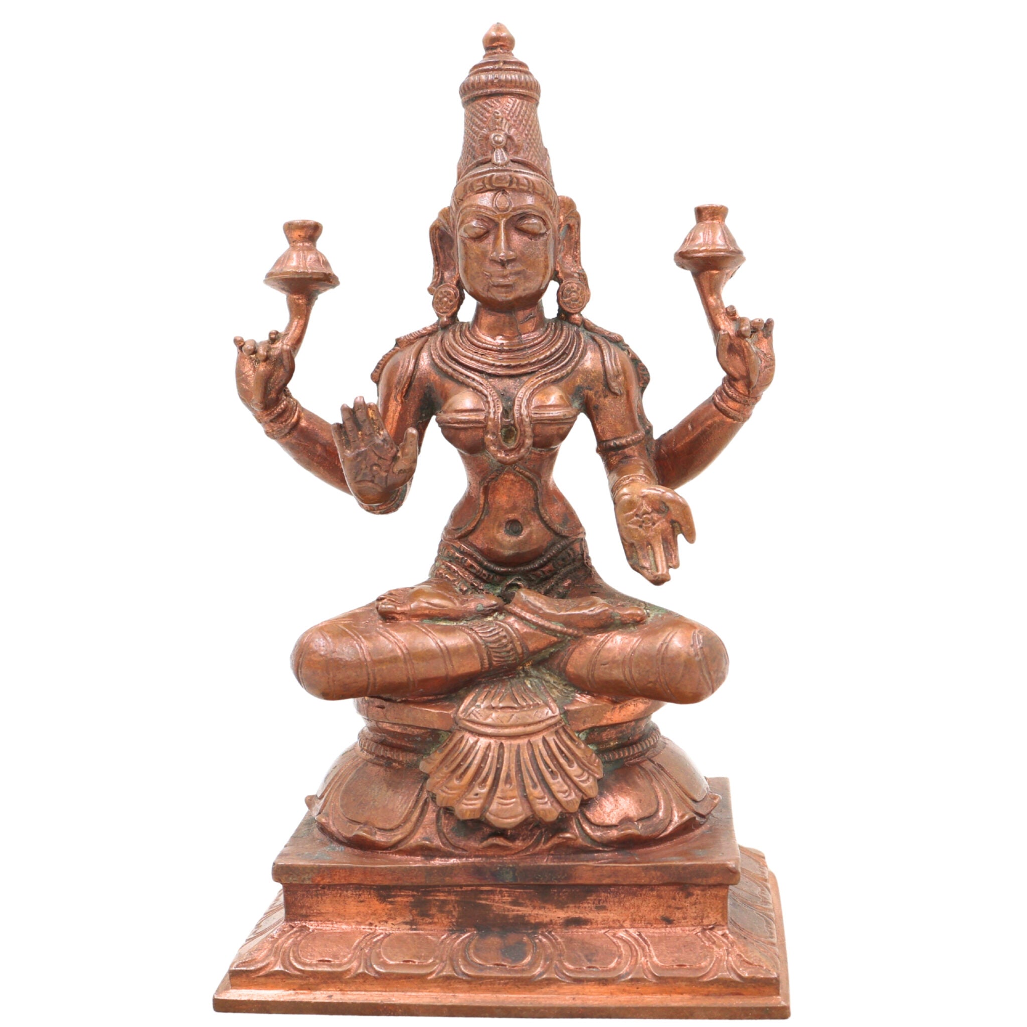 Handcrafted Bronze Mahalakshmi Idol | Panchaloha Lakshmi Murti | Gajalakshmi | Kamala Devi | Ashta Lakshmi Sculpture for Pooja & Decor,Gold, 6 Inch, 1 Piece