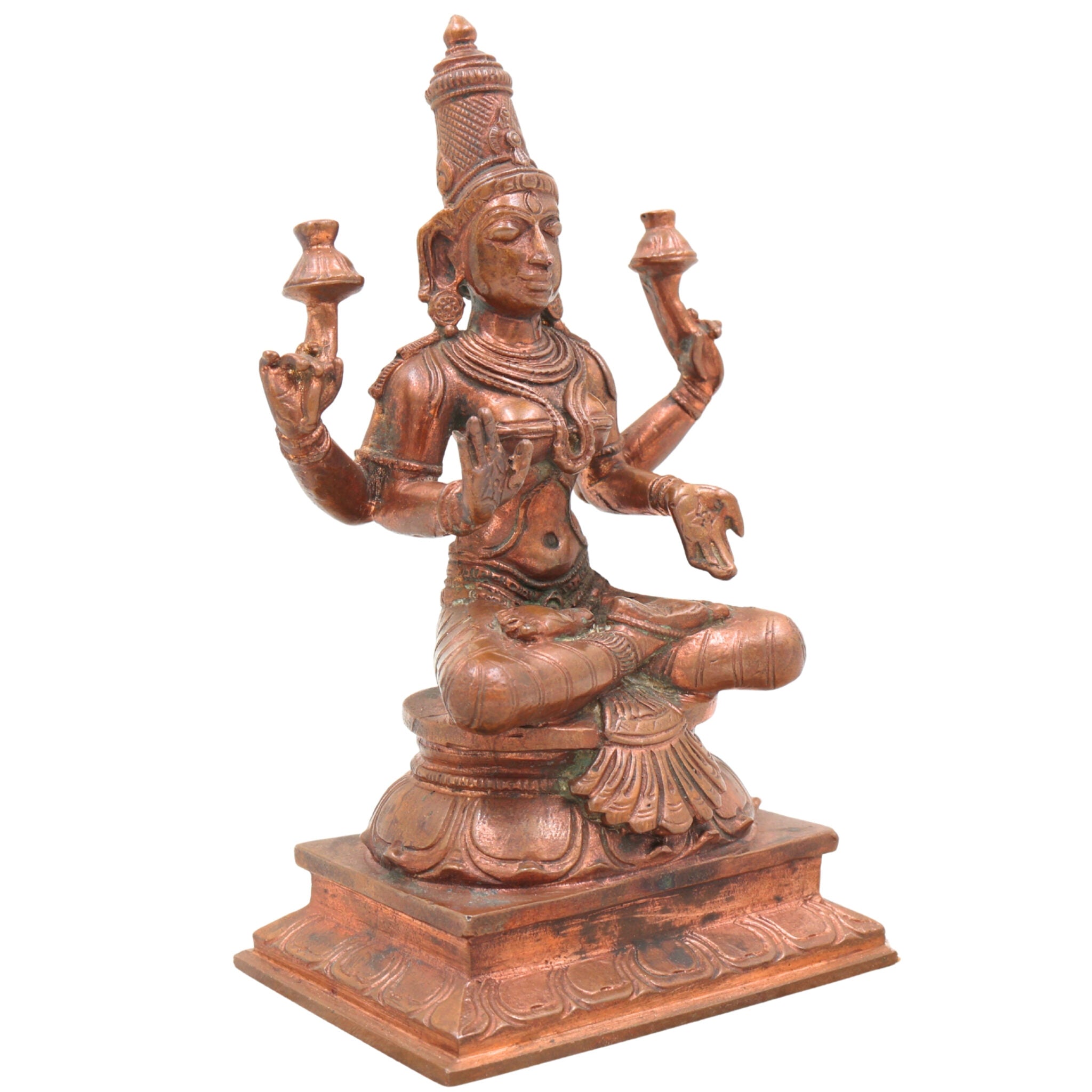 Handcrafted Bronze Mahalakshmi Idol | Panchaloha Lakshmi Murti | Gajalakshmi | Kamala Devi | Ashta Lakshmi Sculpture for Pooja & Decor,Gold, 6 Inch, 1 Piece