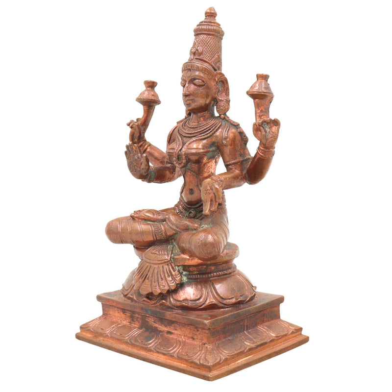 Handcrafted Bronze Mahalakshmi Idol | Panchaloha Lakshmi Murti | Gajalakshmi | Kamala Devi | Ashta Lakshmi Sculpture for Pooja & Decor,Gold, 6 Inch, 1 Piece