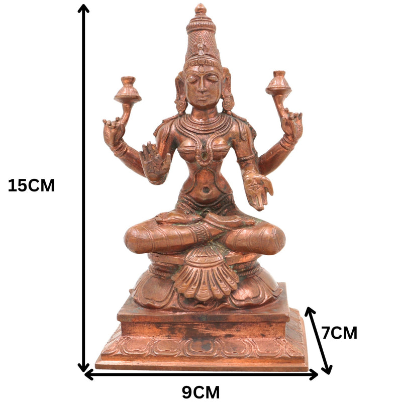Handcrafted Bronze Mahalakshmi Idol | Panchaloha Lakshmi Murti | Gajalakshmi | Kamala Devi | Ashta Lakshmi Sculpture for Pooja & Decor,Gold, 6 Inch, 1 Piece