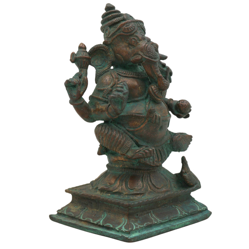 Handcrafted Bronze Ganesha Idol, Panchaloha Ganpati Vinayaka Murti, Vastu Pillaiyar Statue for Home, Pooja & Gift,Brown, 4.5 Inch, 1 Piece
