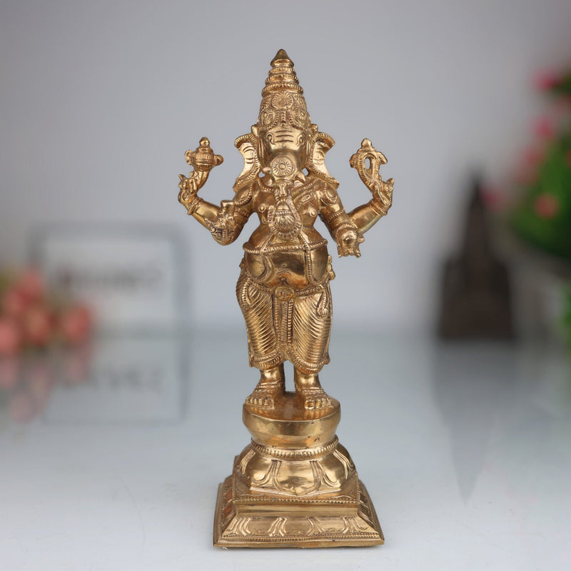 Handcrafted Panchaloha Ganesha Idol in Bronze, Vinayaka, Ganpati, Ekadanta, Vighnaharta Murti for Pooja, Decor & Gift, Gold, 9.5 Inch, 1 Piece
