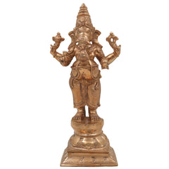 Handcrafted Panchaloha Ganesha Idol in Bronze, Vinayaka, Ganpati, Ekadanta, Vighnaharta Murti for Pooja, Decor & Gift, Gold, 9.5 Inch, 1 Piece