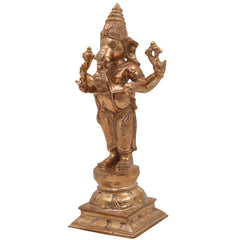 Handcrafted Panchaloha Ganesha Idol in Bronze, Vinayaka, Ganpati, Ekadanta, Vighnaharta Murti for Pooja, Decor & Gift, Gold, 9.5 Inch, 1 Piece