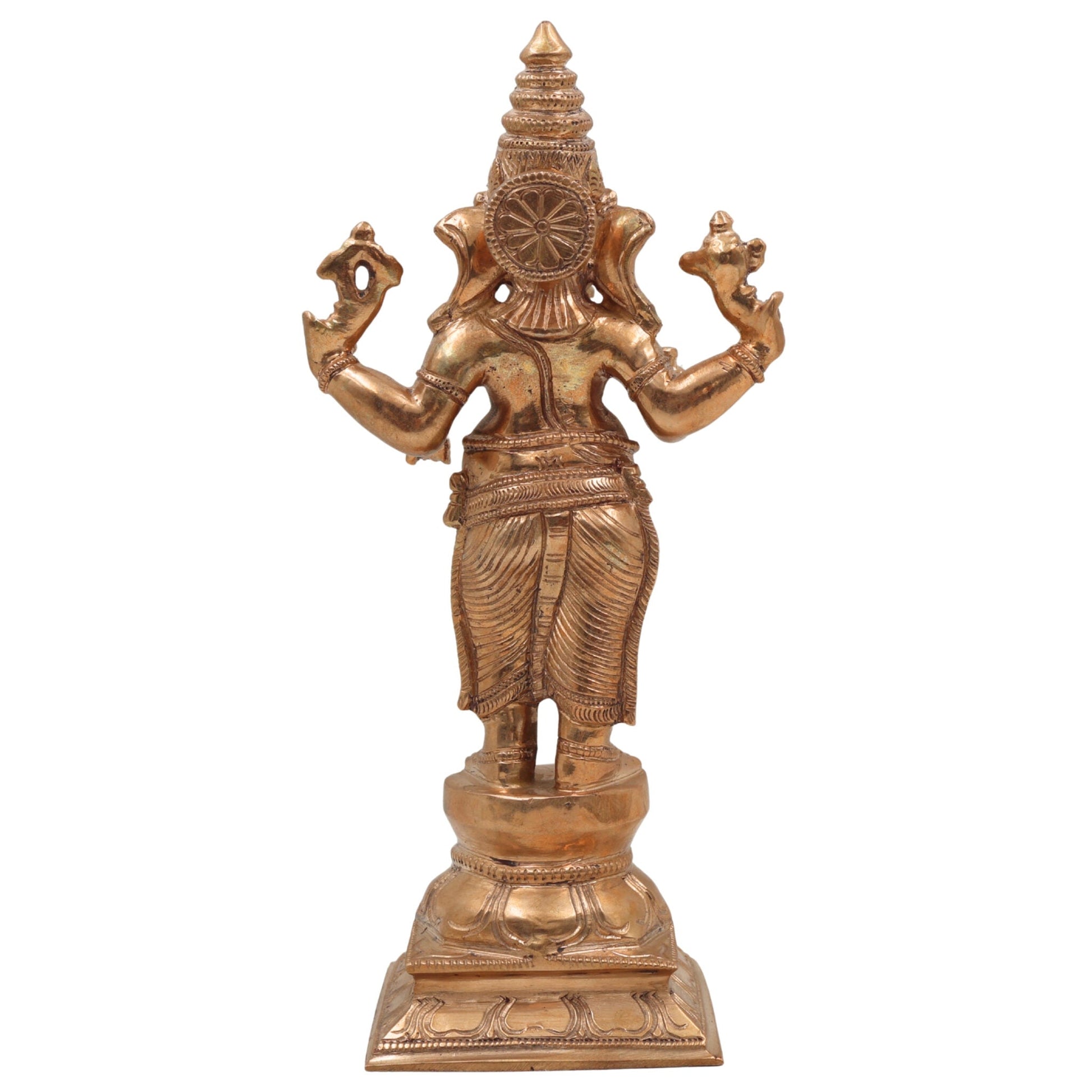 Handcrafted Panchaloha Ganesha Idol in Bronze, Vinayaka, Ganpati, Ekadanta, Vighnaharta Murti for Pooja, Decor & Gift, Gold, 9.5 Inch, 1 Piece