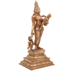 Panchaloha Parvati Ganesha Kartikeya Idol – Handmade Bronze Gauri with Vinayaka and Murugan Sculpture for Home Temple,Gold, 15.5 Inch, 1 Piece