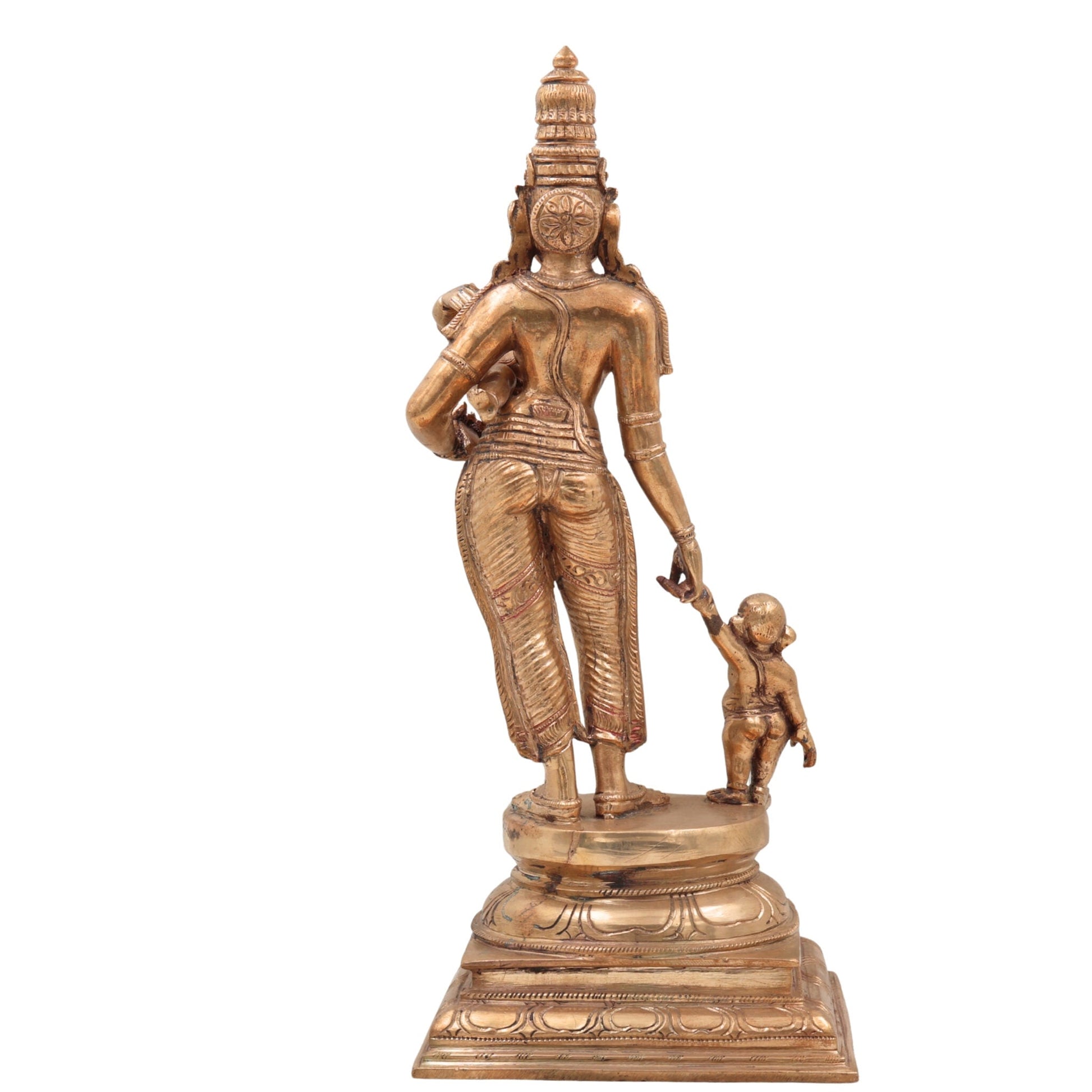 Panchaloha Parvati Ganesha Kartikeya Idol – Handmade Bronze Gauri with Vinayaka and Murugan Sculpture for Home Temple,Gold, 15.5 Inch, 1 Piece