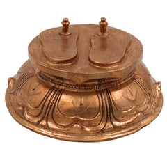 Bronze Handmade Charan Paduka on Mukut, Panchaloha Khadau Padam Idol for Guru Paduka, Vishnu, Rama, Krishna, Tulsi, Traditional Chola Art Temple Sculpture,Gold, 3 Inch, 1 Piece