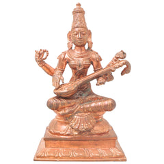 Handcrafted Bronze Panchaloha Saraswati Idol, Sharada, Veena Pustak Dharini, Vagdevi, Hamsavahini, Vidyadayini Statue for Home, Temple & Gifts,Gold, 6 Inch, 1 Piece