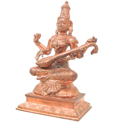 Handcrafted Bronze Panchaloha Saraswati Idol, Sharada, Veena Pustak Dharini, Vagdevi, Hamsavahini, Vidyadayini Statue for Home, Temple & Gifts,Gold, 6 Inch, 1 Piece