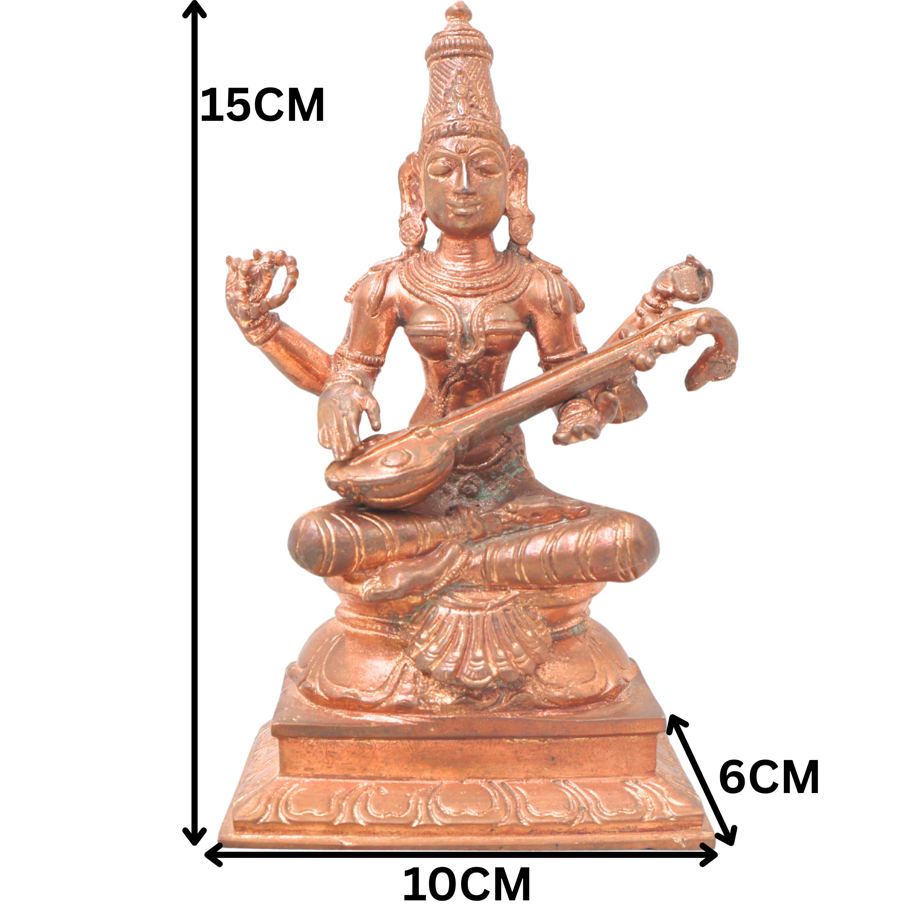 Handcrafted Bronze Panchaloha Saraswati Idol, Sharada, Veena Pustak Dharini, Vagdevi, Hamsavahini, Vidyadayini Statue for Home, Temple & Gifts,Gold, 6 Inch, 1 Piece