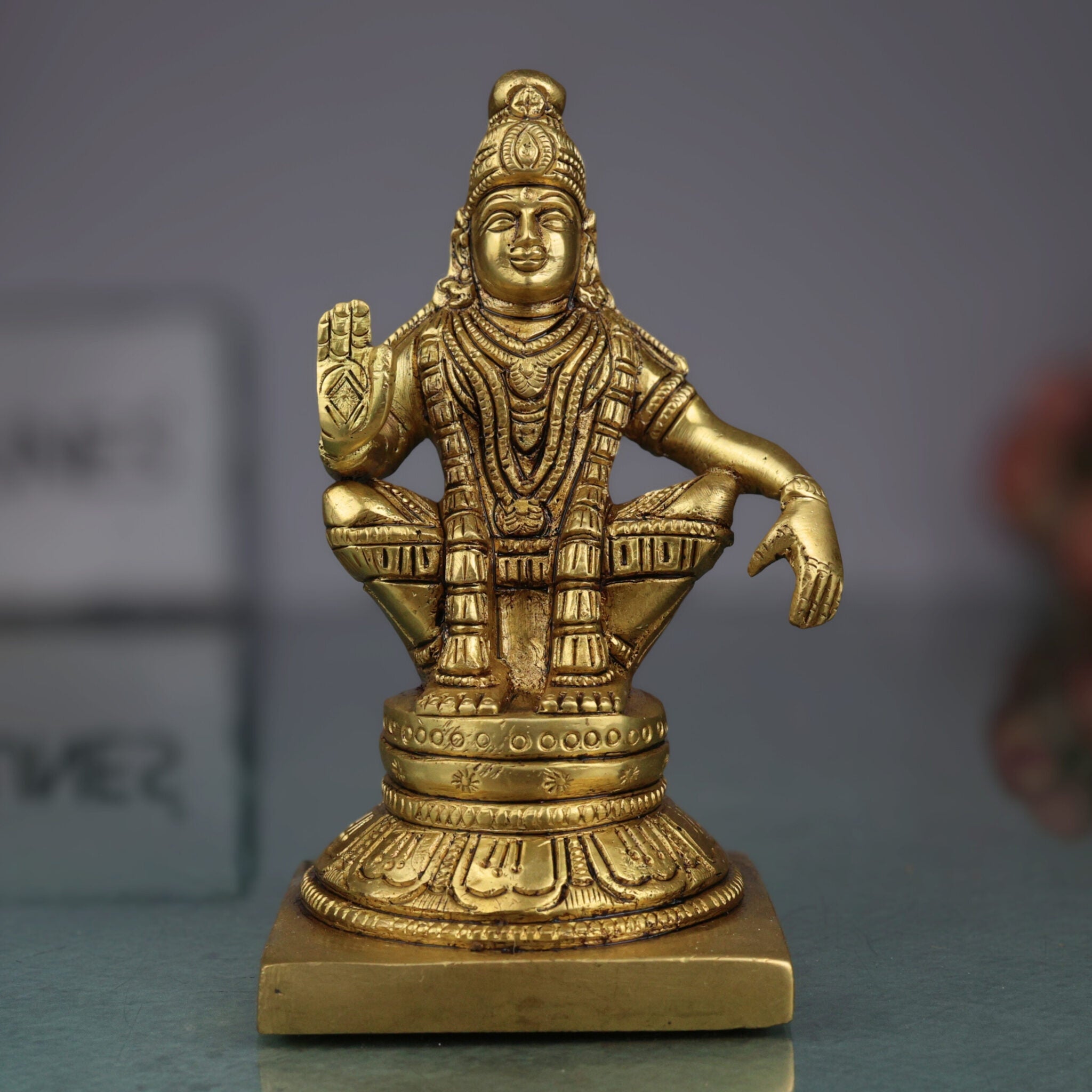 Brass Lord Murugan Idol – Kartikeya, Skanda, Subramanya, Shanmukha, Kumara Swamy, Vel Murugan Statue for Pooja, Home Temple & Decor,Gold, 5 Inch, 1 Piece