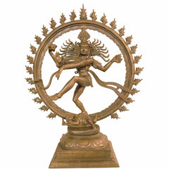 Handcrafted Bronze Panchaloha Nataraja Murti, Dancing Shiva Idol, Hindu God Natraj Statue, Cosmic Dance Sculpture, Temple Decor, Gift Item, Brown, 25 Inch, 1 Piece