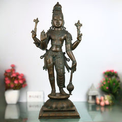 Handcrafted Bronze Harihara Idol – Panchaloha Shankaranarayana Harinarayana Harivishveshwara Sculpture | Traditional Chola Art Hindu God Statue for Temple & Home,Brown, 33 Inch, 1 Piece