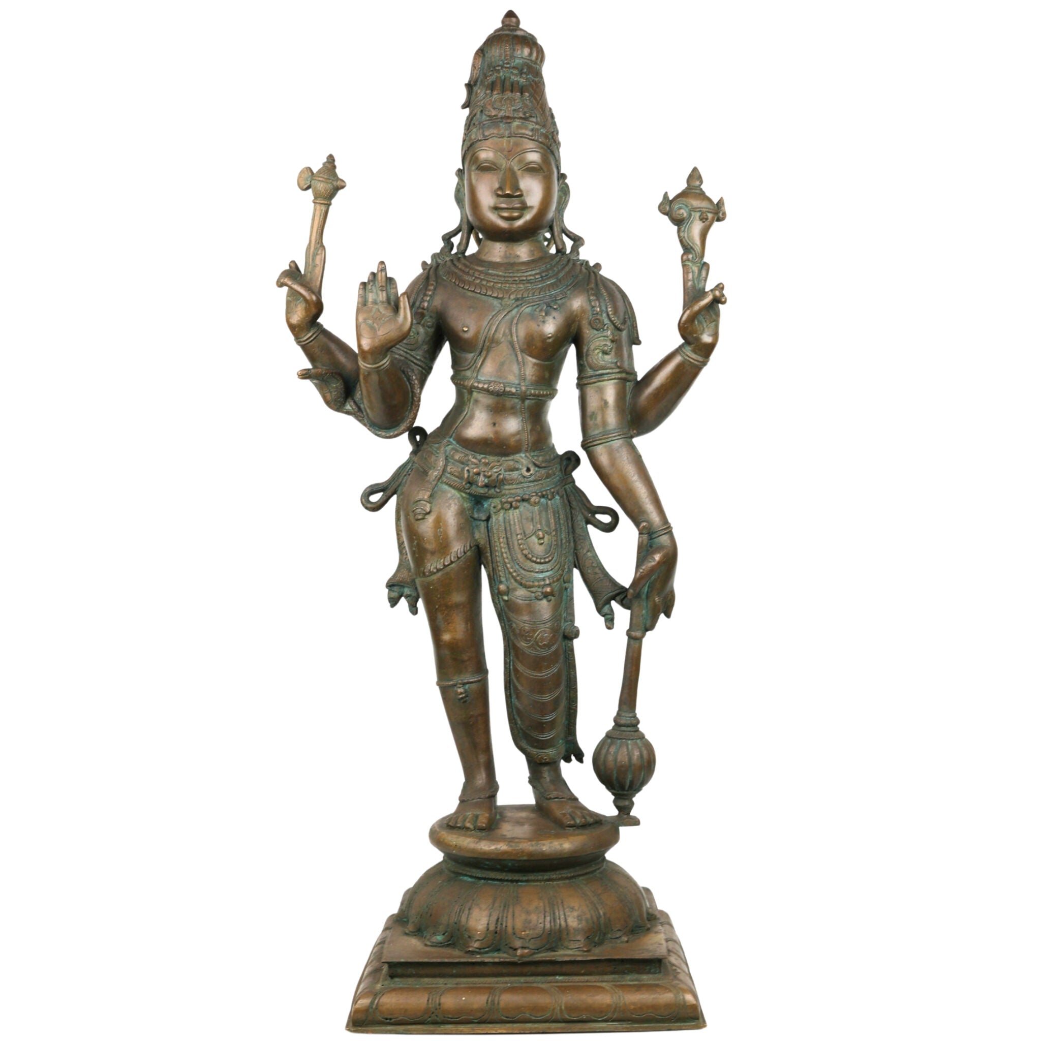 Handcrafted Bronze Harihara Idol – Panchaloha Shankaranarayana Harinarayana Harivishveshwara Sculpture | Traditional Chola Art Hindu God Statue for Temple & Home,Brown, 33 Inch, 1 Piece