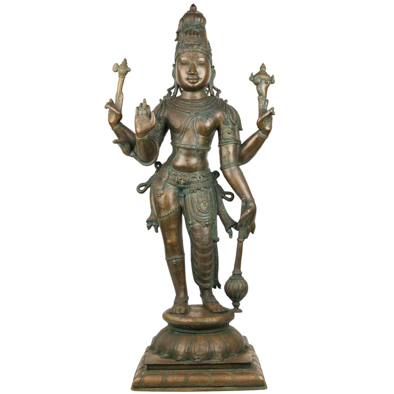 Handcrafted Bronze Harihara Idol – Panchaloha Shankaranarayana Harinarayana Harivishveshwara Sculpture | Traditional Chola Art Hindu God Statue for Temple & Home,Brown, 33 Inch, 1 Piece
