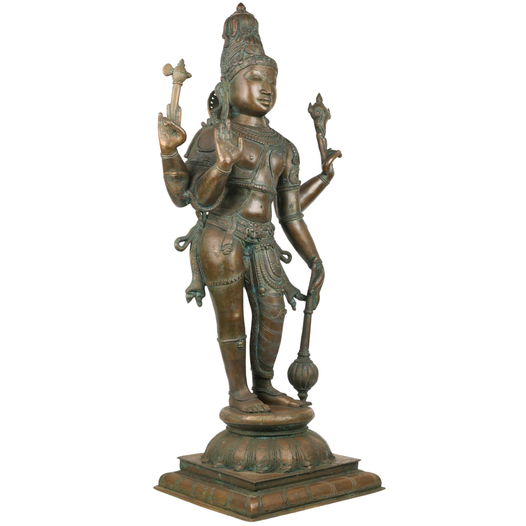 Handcrafted Bronze Harihara Idol – Panchaloha Shankaranarayana Harinarayana Harivishveshwara Sculpture | Traditional Chola Art Hindu God Statue for Temple & Home,Brown, 33 Inch, 1 Piece