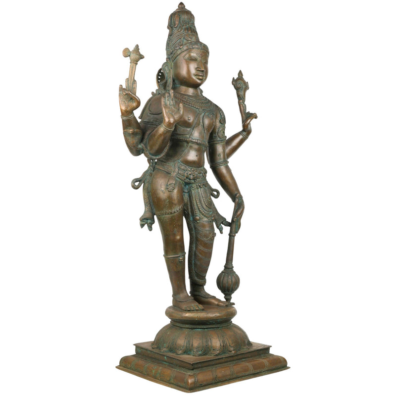 Handcrafted Bronze Harihara Idol – Panchaloha Shankaranarayana Harinarayana Harivishveshwara Sculpture | Traditional Chola Art Hindu God Statue for Temple & Home,Brown, 33 Inch, 1 Piece