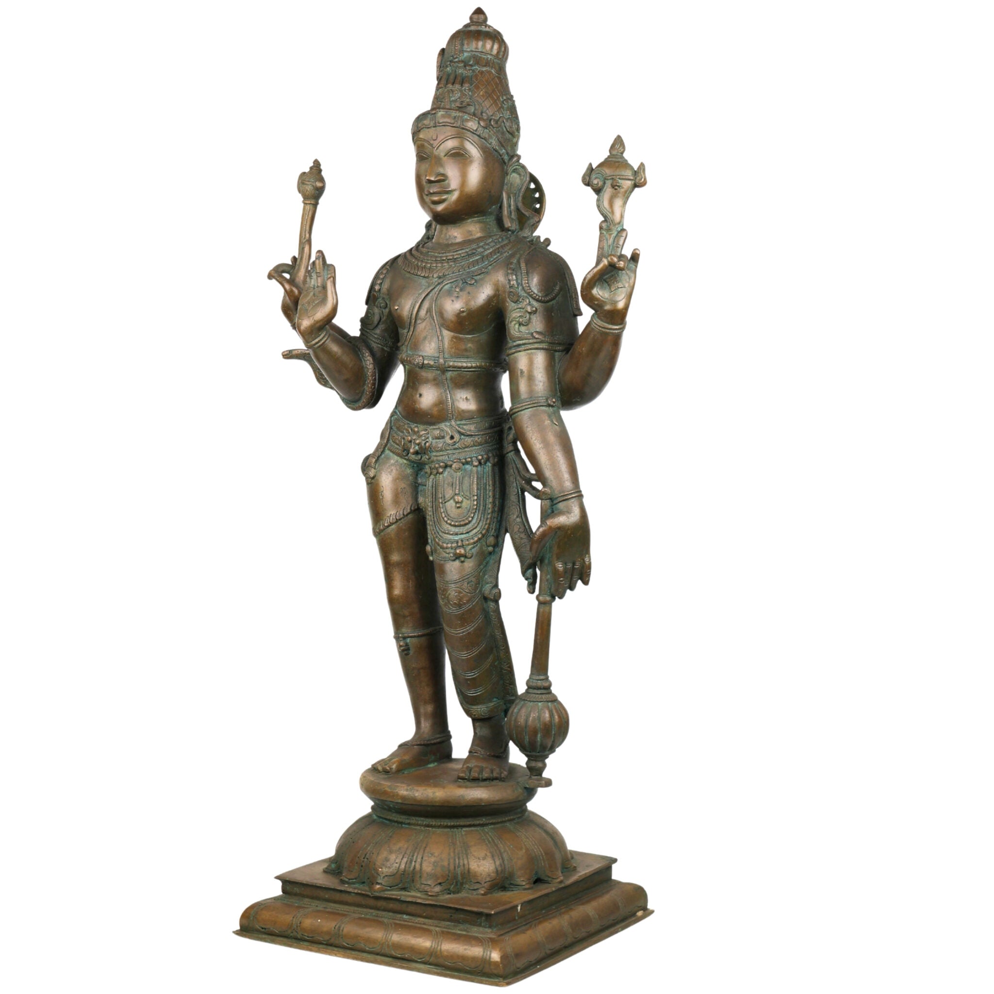 Handcrafted Bronze Harihara Idol – Panchaloha Shankaranarayana Harinarayana Harivishveshwara Sculpture | Traditional Chola Art Hindu God Statue for Temple & Home,Brown, 33 Inch, 1 Piece