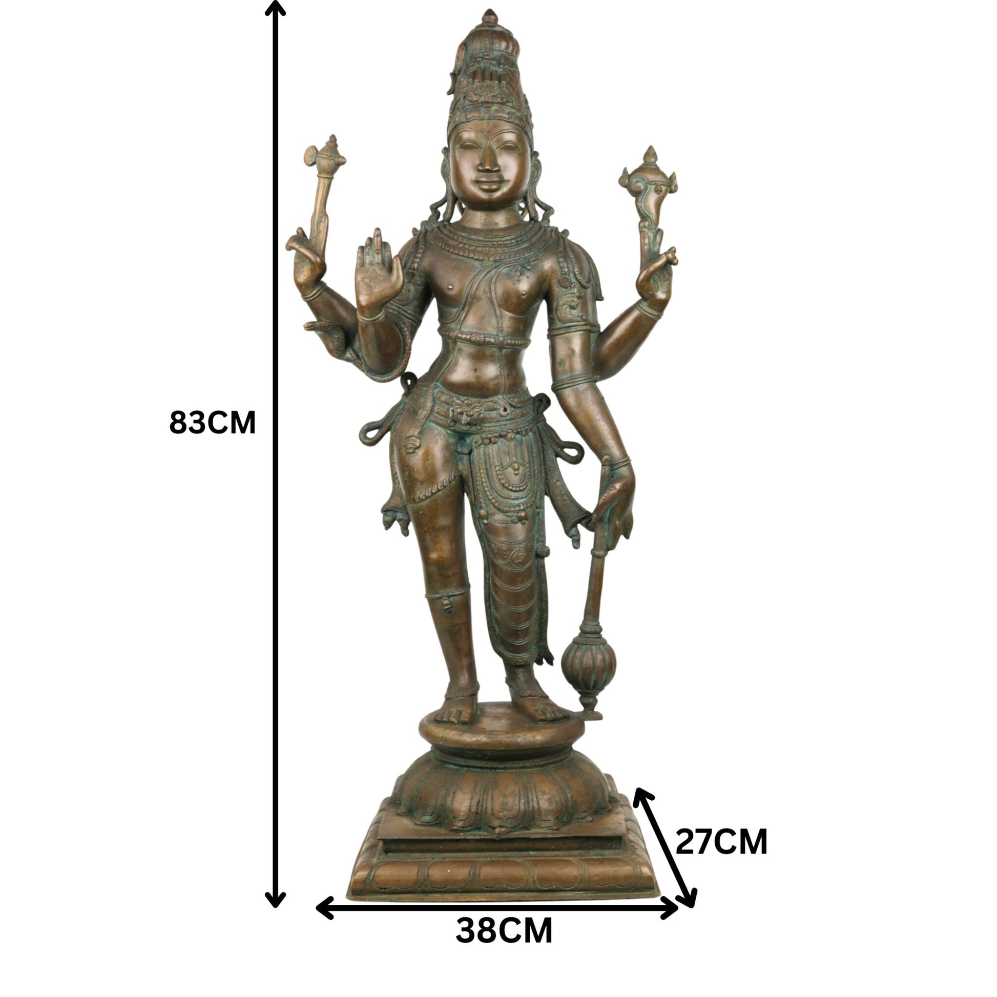 Handcrafted Bronze Harihara Idol – Panchaloha Shankaranarayana Harinarayana Harivishveshwara Sculpture | Traditional Chola Art Hindu God Statue for Temple & Home,Brown, 33 Inch, 1 Piece