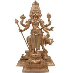 Handmade Bronze Panchaloha Dattatreya Idol – Chola Art Lord Datta, Sri Datta Guru, Trimurti Datta, Dattaguru Temple Sculpture,Gold, 19 Inch, 1 Piece