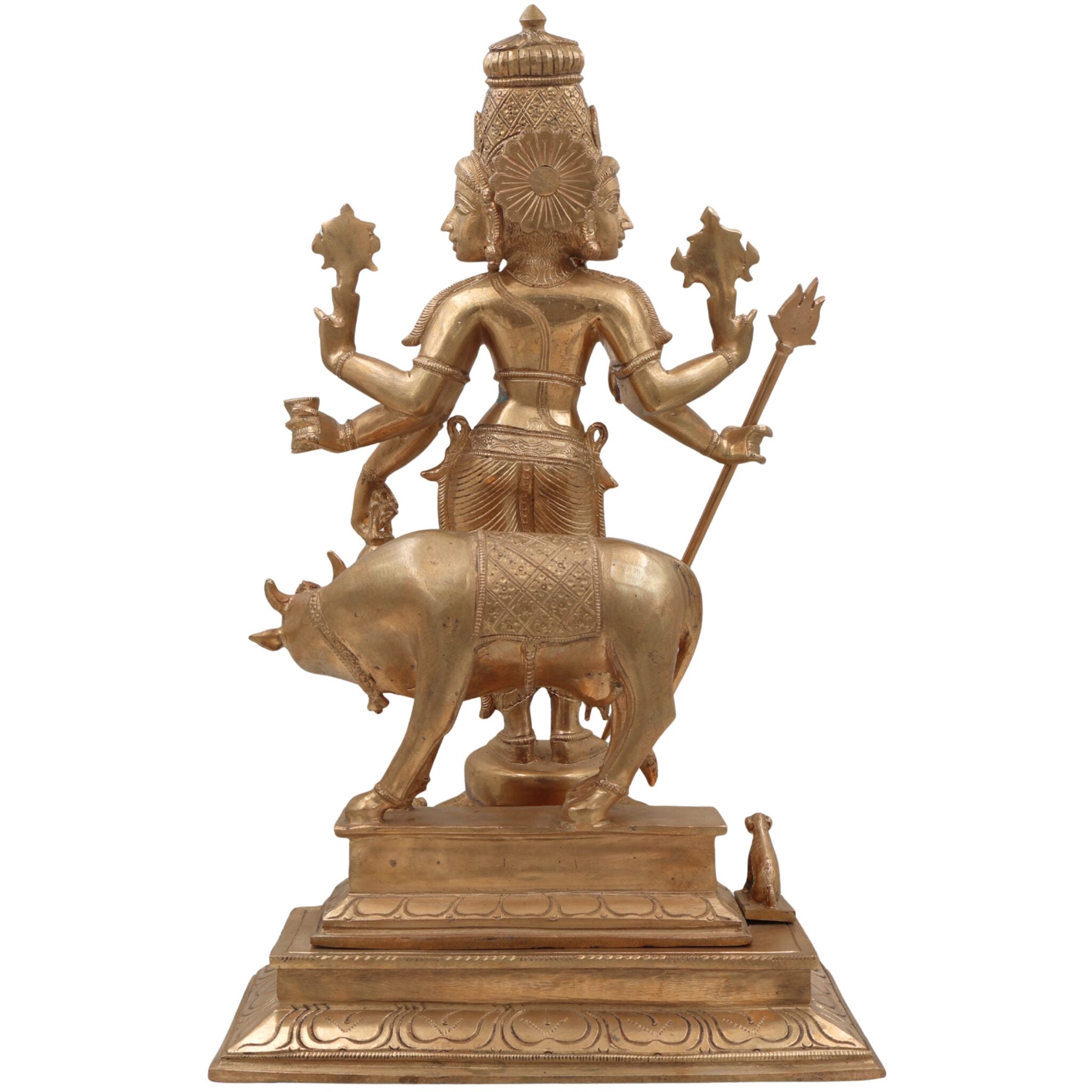Handmade Bronze Panchaloha Dattatreya Idol – Chola Art Lord Datta, Sri Datta Guru, Trimurti Datta, Dattaguru Temple Sculpture,Gold, 19 Inch, 1 Piece