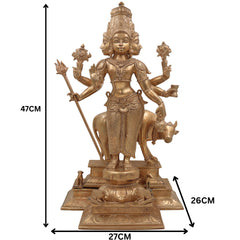 Handmade Bronze Panchaloha Dattatreya Idol – Chola Art Lord Datta, Sri Datta Guru, Trimurti Datta, Dattaguru Temple Sculpture,Gold, 19 Inch, 1 Piece