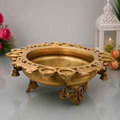 Brass Urli Idol, Kerala Uruli Bowl for Pooja & Home Décor, Peetal Pittal Traditional Temple Urli,Gold, 6.5 Inch, 1 Piece