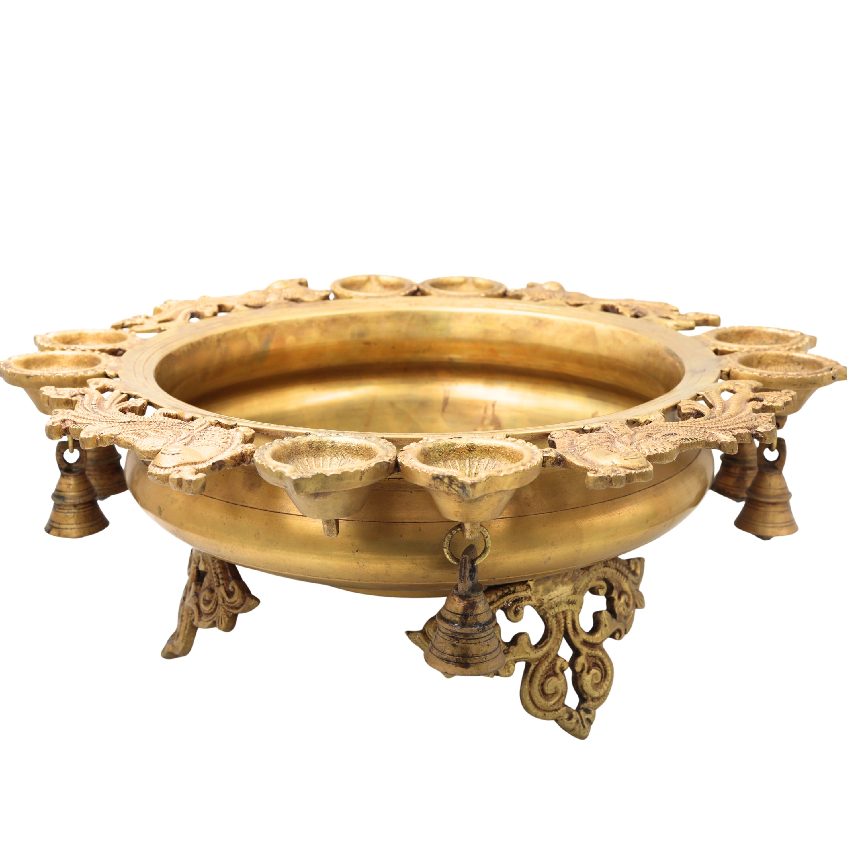 Brass Urli Idol, Kerala Uruli Bowl for Pooja & Home Décor, Peetal Pittal Traditional Temple Urli,Gold, 6.5 Inch, 1 Piece
