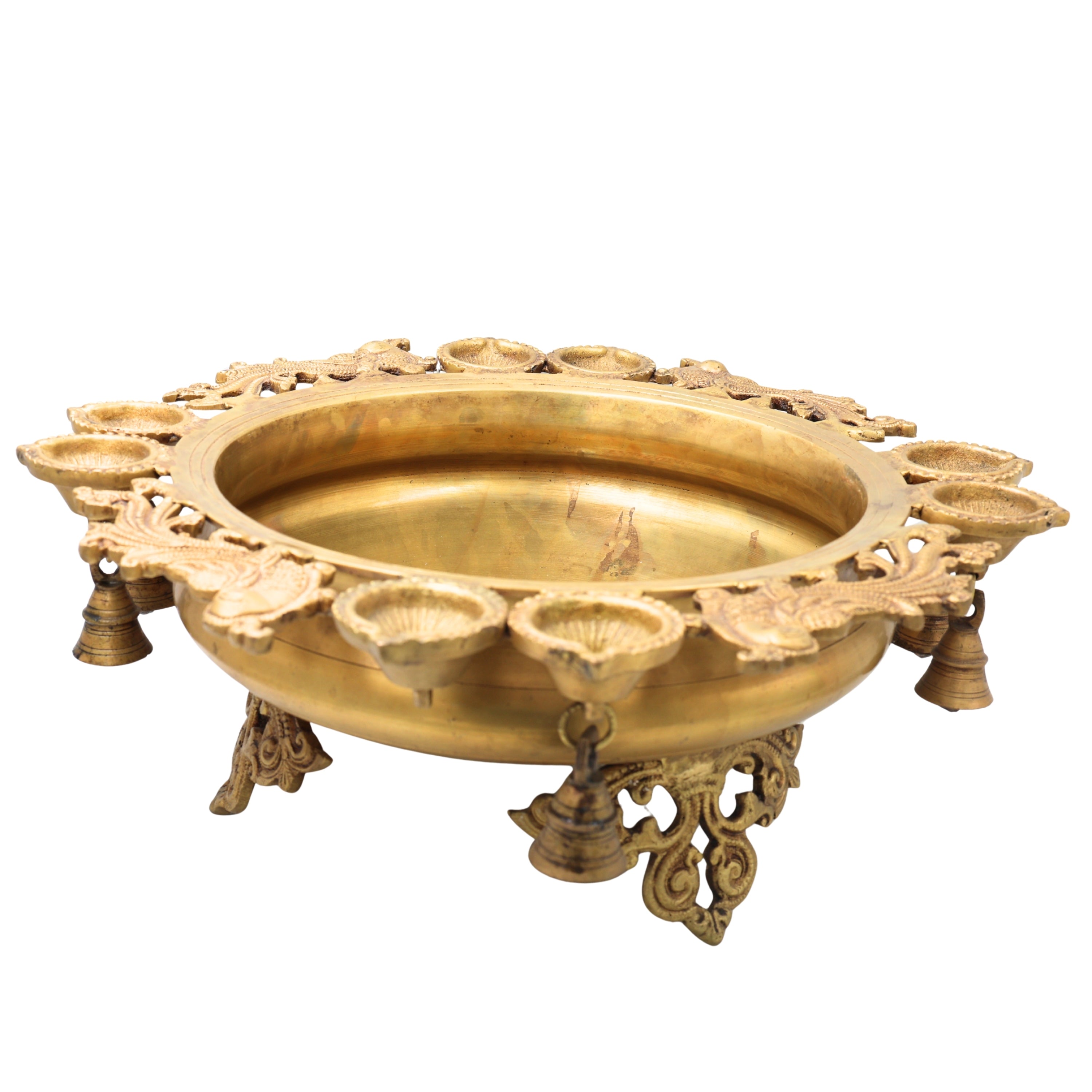 Brass Urli Idol, Kerala Uruli Bowl for Pooja & Home Décor, Peetal Pittal Traditional Temple Urli,Gold, 6.5 Inch, 1 Piece
