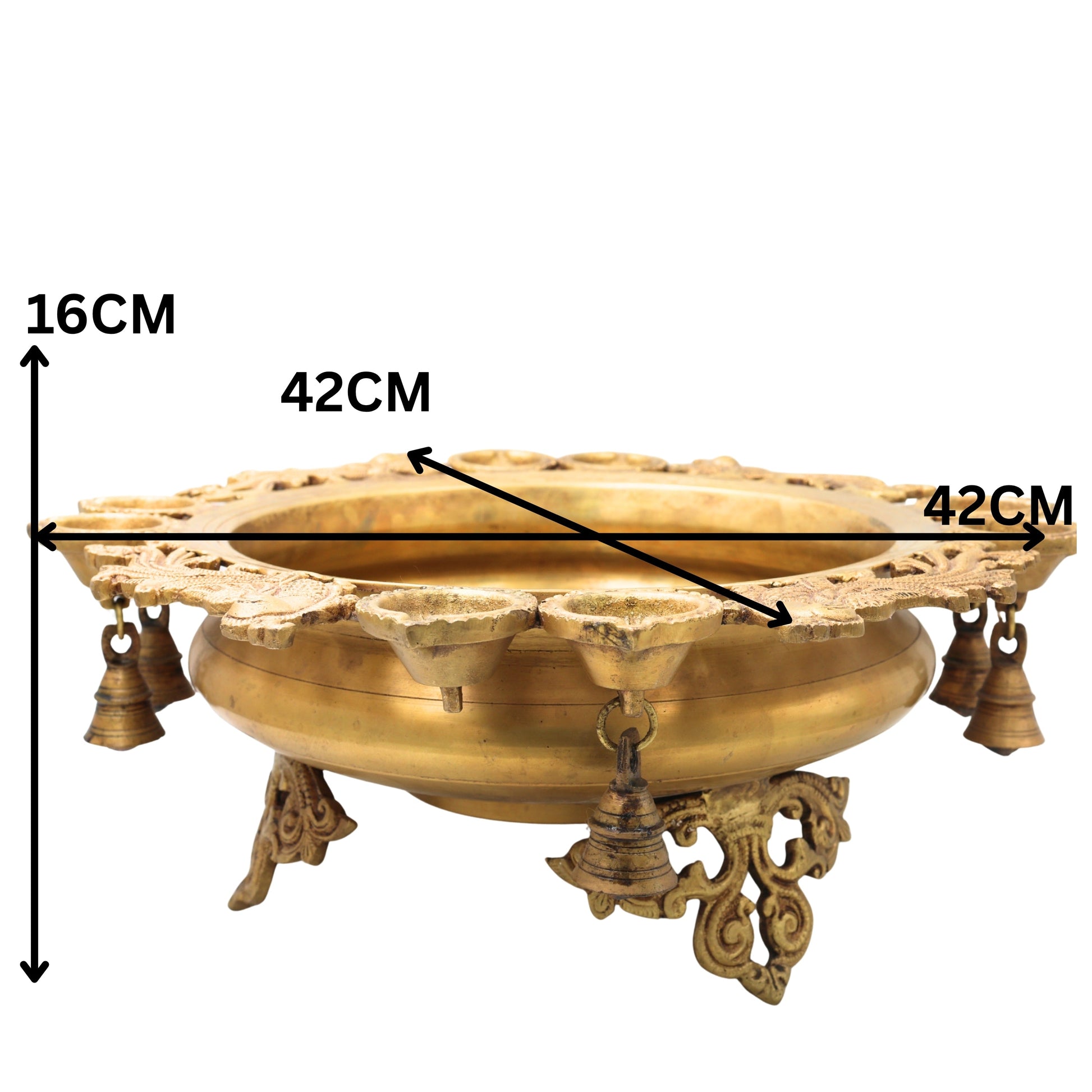 Brass Urli Idol, Kerala Uruli Bowl for Pooja & Home Décor, Peetal Pittal Traditional Temple Urli,Gold, 6.5 Inch, 1 Piece