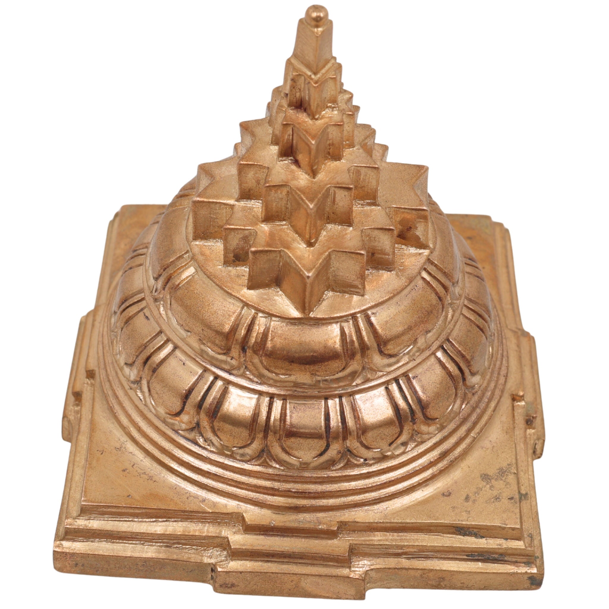 Panchaloha Bronze Shree Yantra Maha Meru Sri Chakra Meru Chakra Rajarajeshwari Laxmi Kubera Yantra for Wealth Health Prosperity – Handmade Chola Art,Gold, 4 Inch, 1 Piece