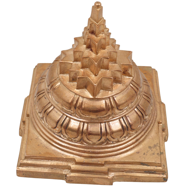 Panchaloha Bronze Shree Yantra Maha Meru Sri Chakra Meru Chakra Rajarajeshwari Laxmi Kubera Yantra for Wealth Health Prosperity – Handmade Chola Art,Gold, 4 Inch, 1 Piece