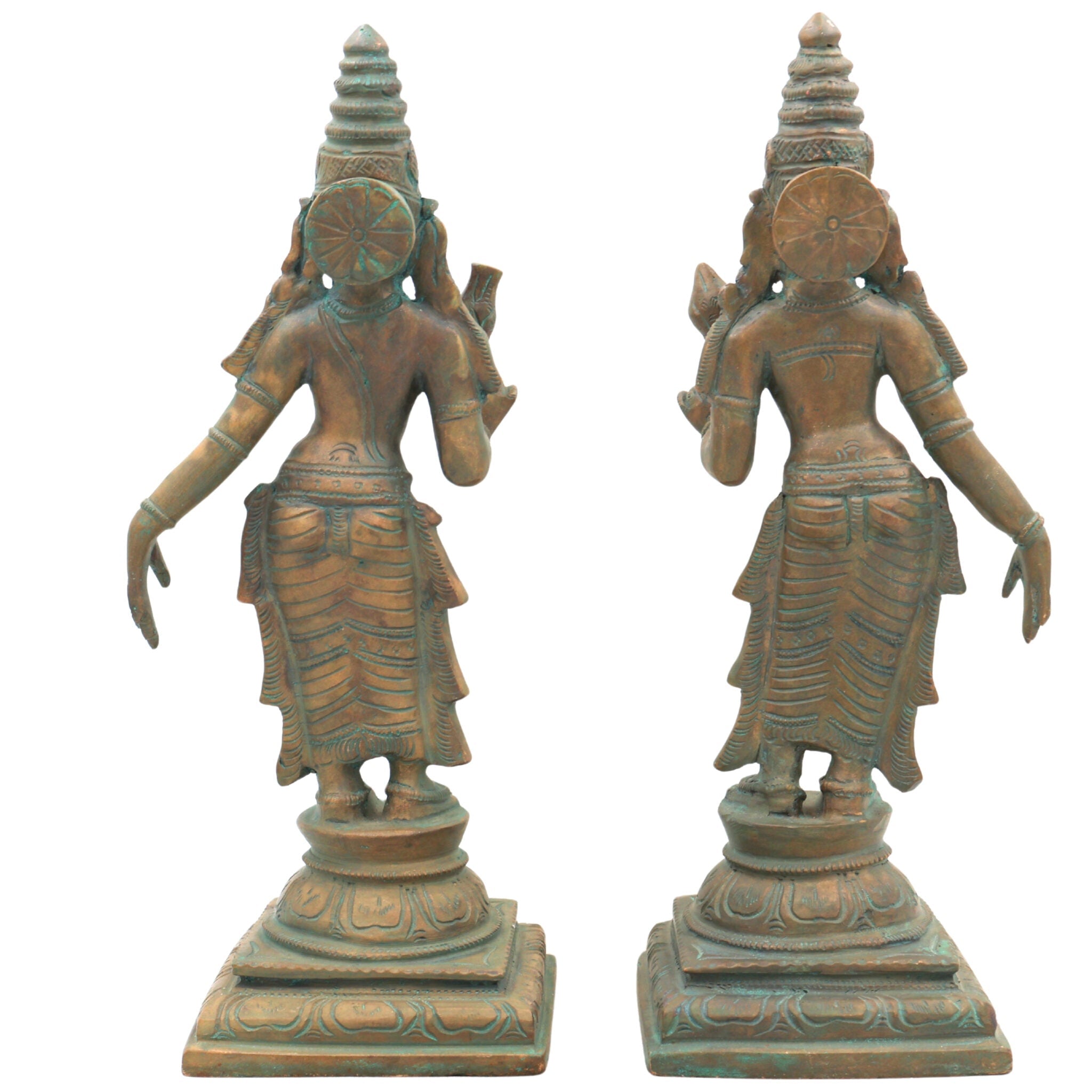 Handmade Panchaloha Sri Devi Bhu Devi Idols, Bronze Lakshmi Statue, Panchadhatu Goddess Sculpture for Pooja, Temple, Home Decor, Brown, 11.5 Inch, 1 Piece