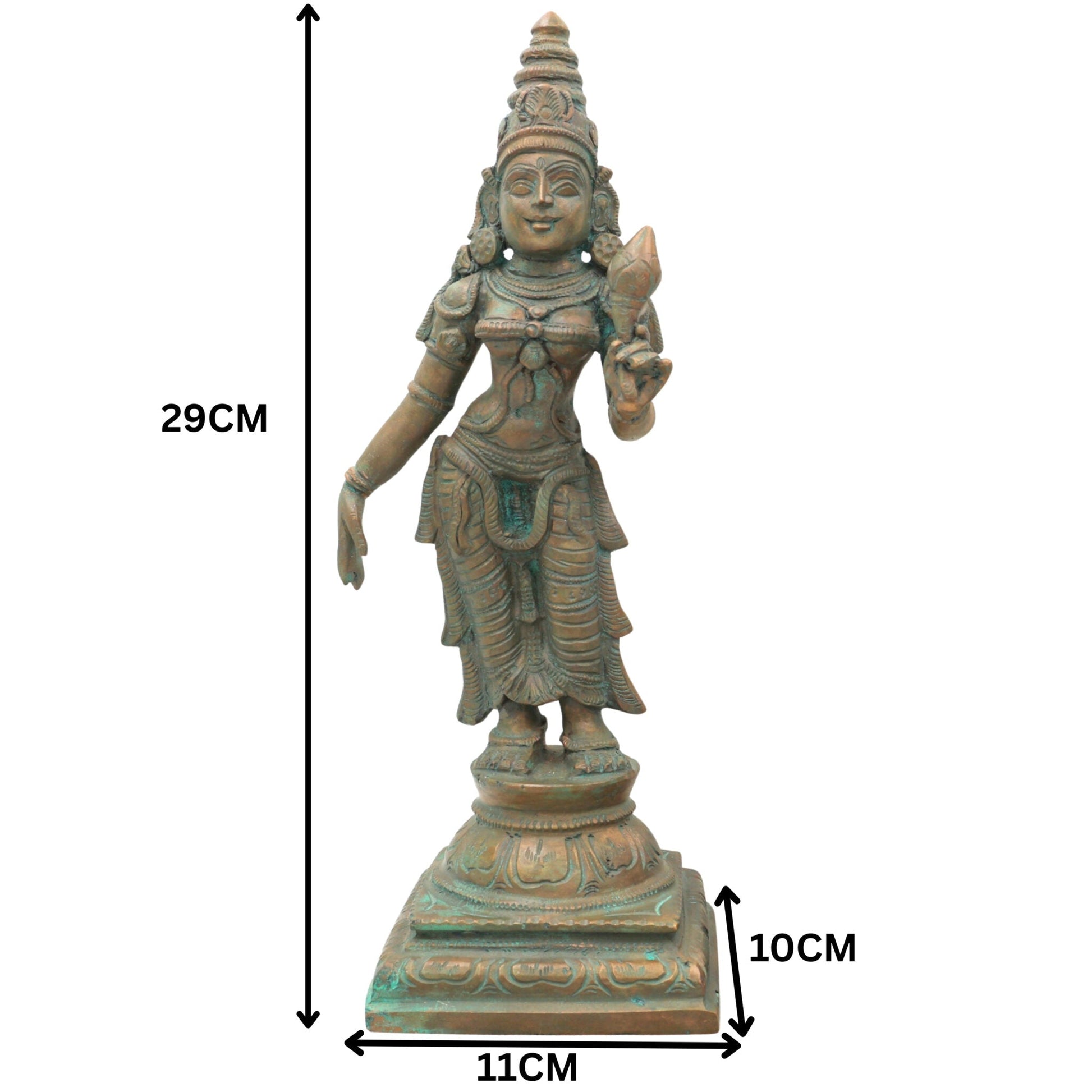 Handmade Panchaloha Sri Devi Bhu Devi Idols, Bronze Lakshmi Statue, Panchadhatu Goddess Sculpture for Pooja, Temple, Home Decor, Brown, 11.5 Inch, 1 Piece