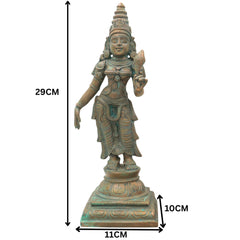 Handmade Panchaloha Sri Devi Bhu Devi Idols, Bronze Lakshmi Statue, Panchadhatu Goddess Sculpture for Pooja, Temple, Home Decor, Brown, 11.5 Inch, 1 Piece