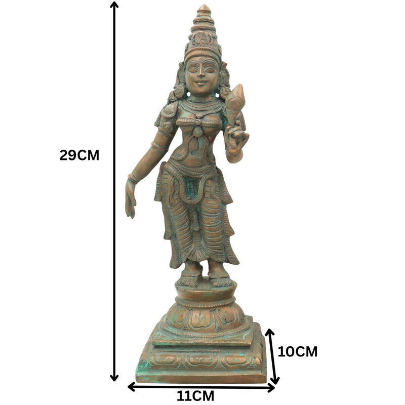 Handmade Panchaloha Sri Devi Bhu Devi Idols, Bronze Lakshmi Statue, Panchadhatu Goddess Sculpture for Pooja, Temple, Home Decor, Brown, 11.5 Inch, 1 Piece