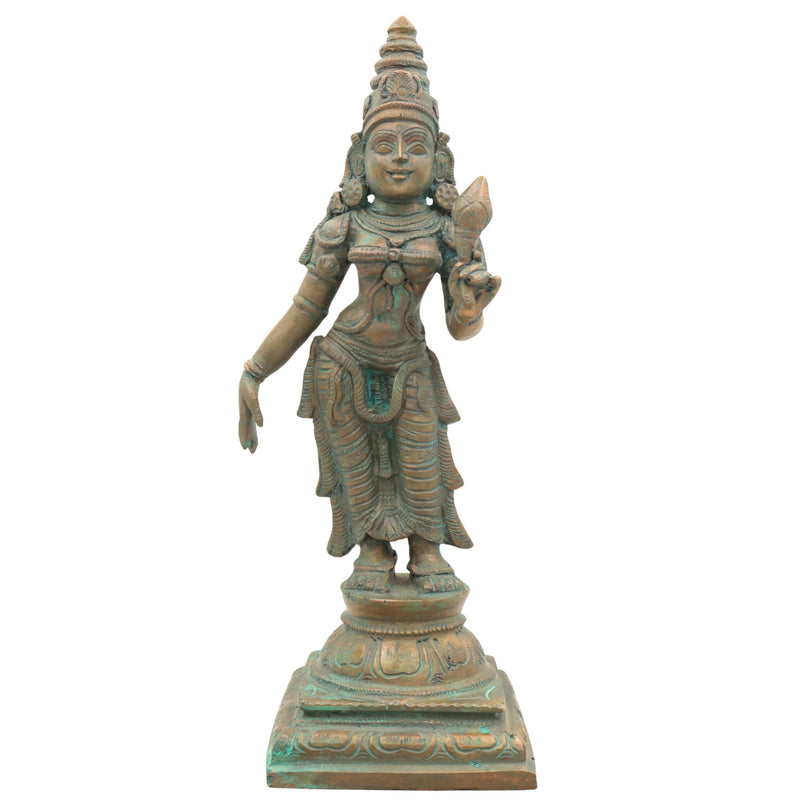 Handcrafted Bronze Sri Devi Silai, Maha Lakshmi Idol | Panchaloha Kamala Devi Murti for Pooja, Temple & Home Decor,Brown, 11.5 Inch, 1 Piece