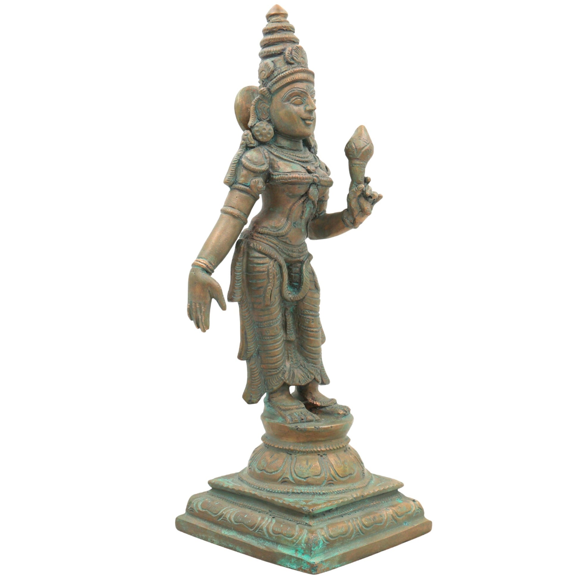 Handcrafted Bronze Sri Devi Silai, Maha Lakshmi Idol | Panchaloha Kamala Devi Murti for Pooja, Temple & Home Decor,Brown, 11.5 Inch, 1 Piece