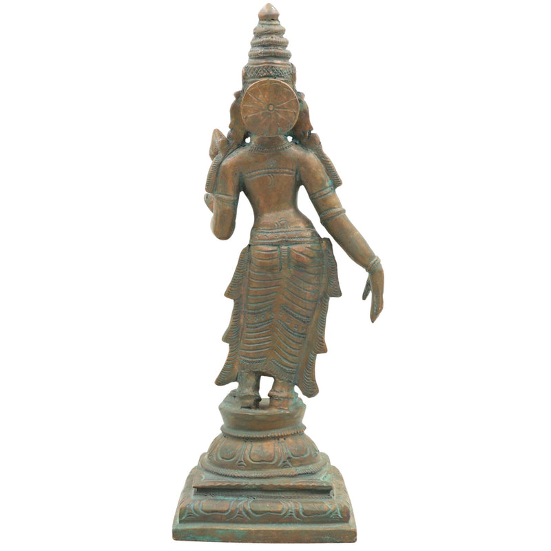 Handcrafted Bronze Sri Devi Silai, Maha Lakshmi Idol | Panchaloha Kamala Devi Murti for Pooja, Temple & Home Decor,Brown, 11.5 Inch, 1 Piece