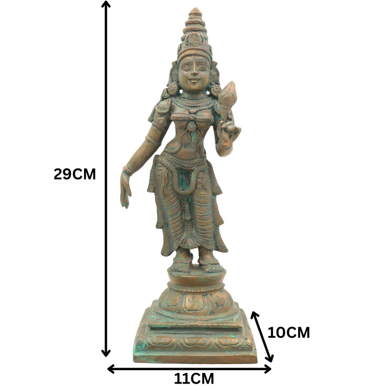 Handcrafted Bronze Sri Devi Silai, Maha Lakshmi Idol | Panchaloha Kamala Devi Murti for Pooja, Temple & Home Decor,Brown, 11.5 Inch, 1 Piece