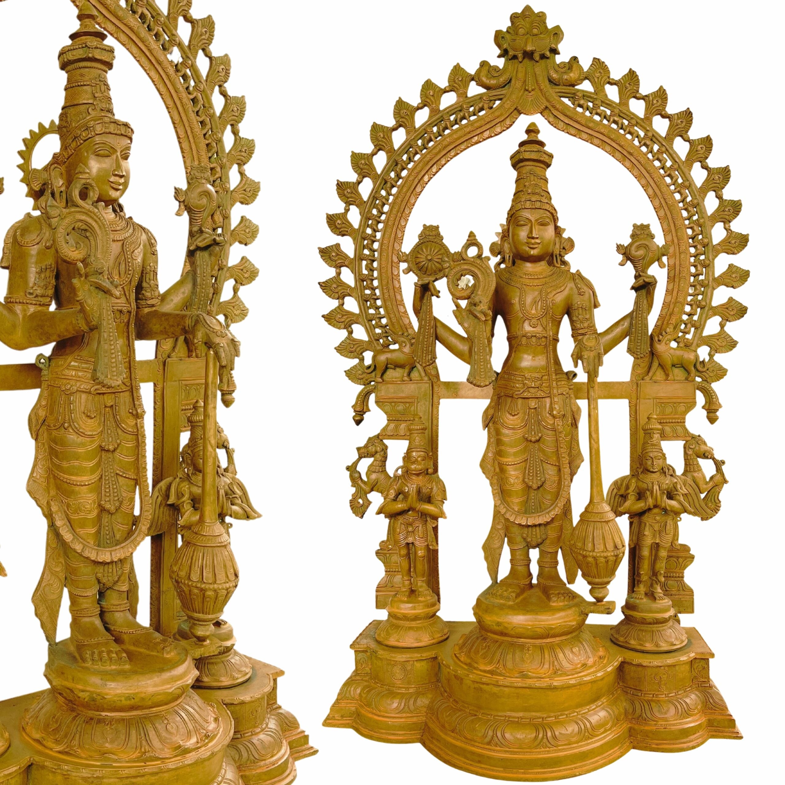 Panchaloha Bronze Vishnu Idol with Hanuman, Garuda & Prabhavali – Chola Art Narayana, Venkateswara, Govinda, Padmanabha Temple Sculpture,Brown, 41 Inch, 1 Piece