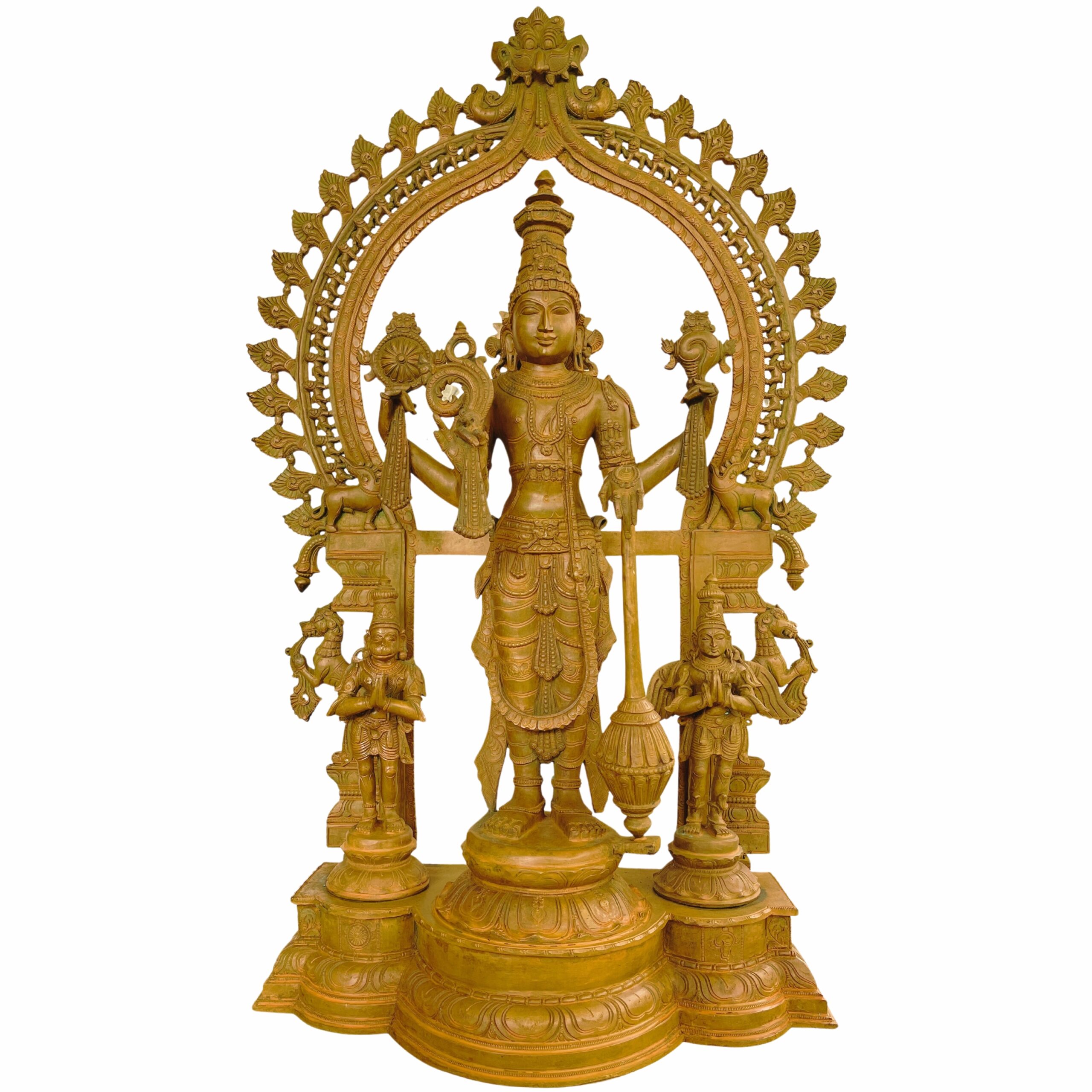 Panchaloha Bronze Vishnu Idol with Hanuman, Garuda & Prabhavali – Chola Art Narayana, Venkateswara, Govinda, Padmanabha Temple Sculpture,Brown, 41 Inch, 1 Piece