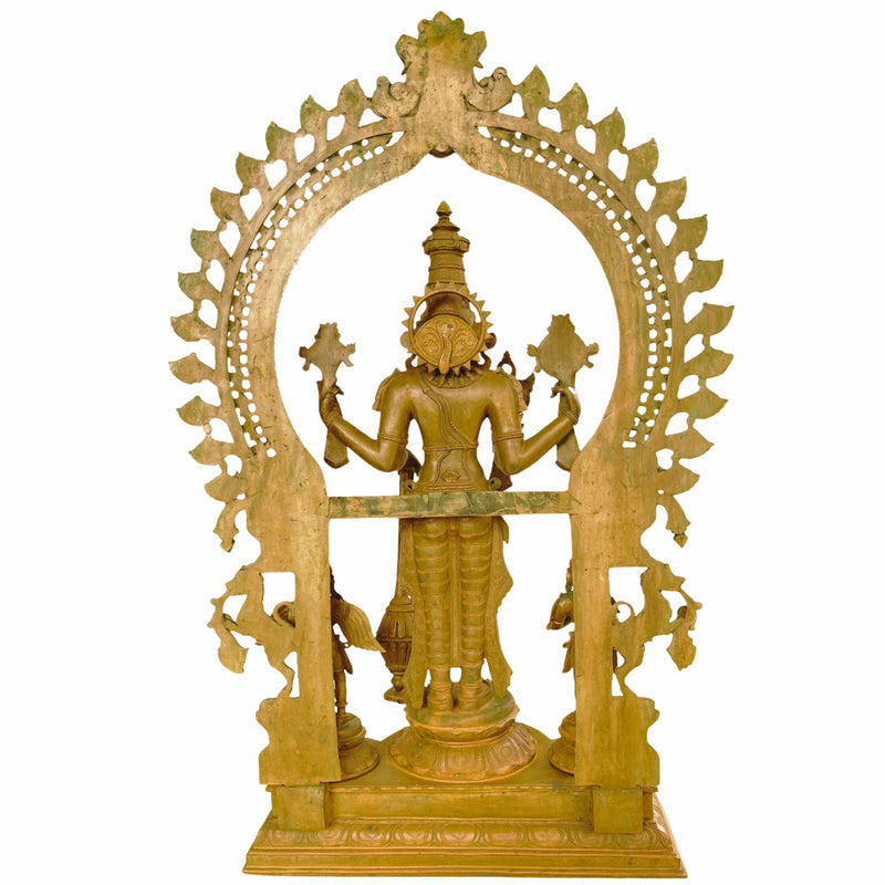 Panchaloha Bronze Vishnu Idol with Hanuman, Garuda & Prabhavali – Chola Art Narayana, Venkateswara, Govinda, Padmanabha Temple Sculpture,Brown, 41 Inch, 1 Piece