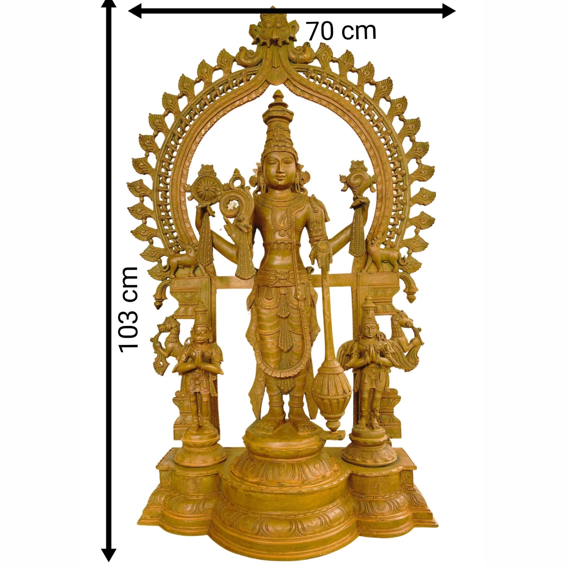 Panchaloha Bronze Vishnu Idol with Hanuman, Garuda & Prabhavali – Chola Art Narayana, Venkateswara, Govinda, Padmanabha Temple Sculpture,Brown, 41 Inch, 1 Piece