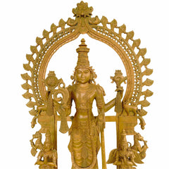 Panchaloha Bronze Vishnu Idol with Hanuman, Garuda & Prabhavali – Chola Art Narayana, Venkateswara, Govinda, Padmanabha Temple Sculpture,Brown, 41 Inch, 1 Piece