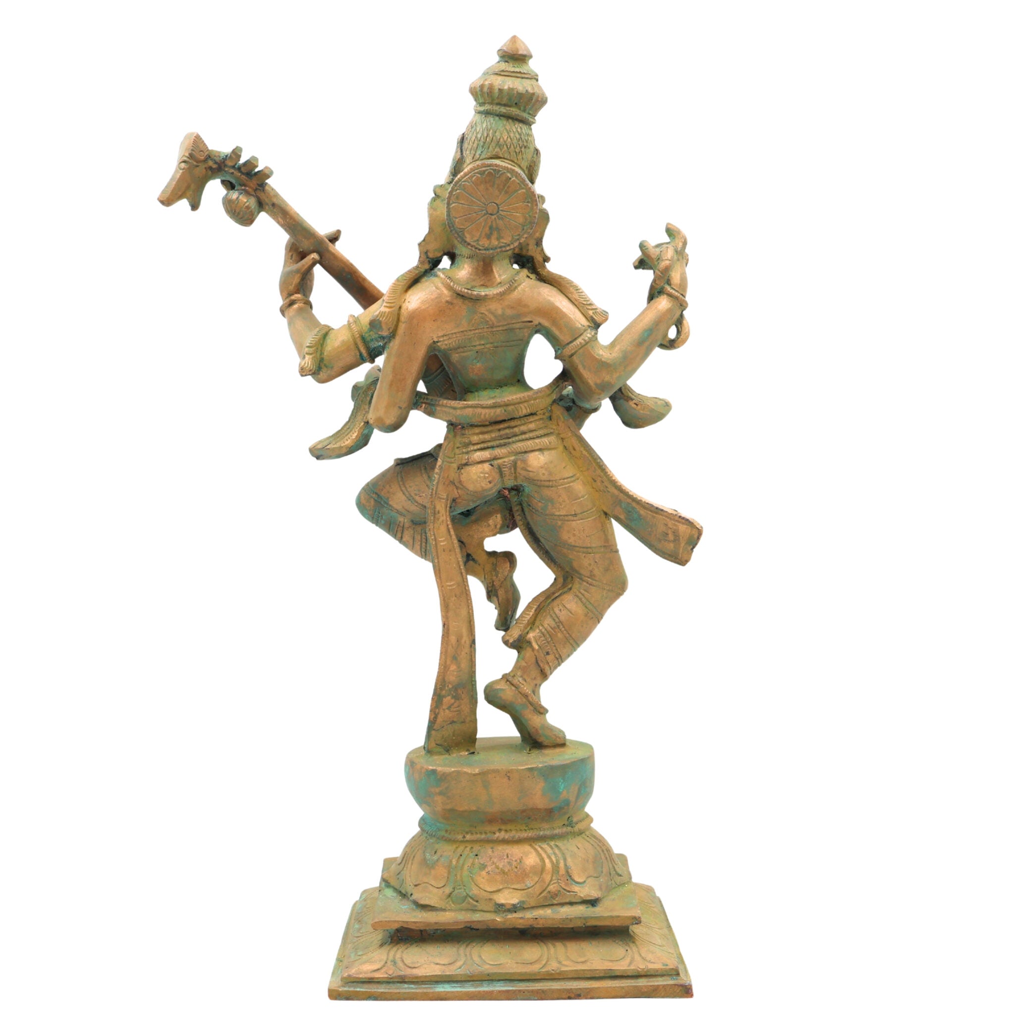 Handcrafted Bronze Panchaloha Saraswati Idol, Sharada, Veena Pustak Dharini, Vagdevi, Hamsavahini, Vidyadayini Goddess of Knowledge & Wisdom Sculpture for Home, Temple & Gift,Brown, 13.5 Inch, 1 Piece