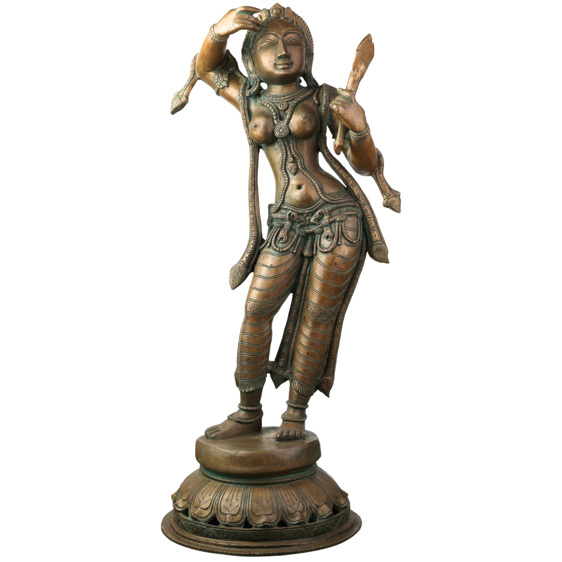 Handcrafted Panchaloha Bronze Apsara Idol – Chola Art Urvashi Menaka Rambha Tilottama Mohini Celestial Nymph Divine Dancer Statue for Temple & Home Decor,Brown, 25.5 Inch, 1 Piece