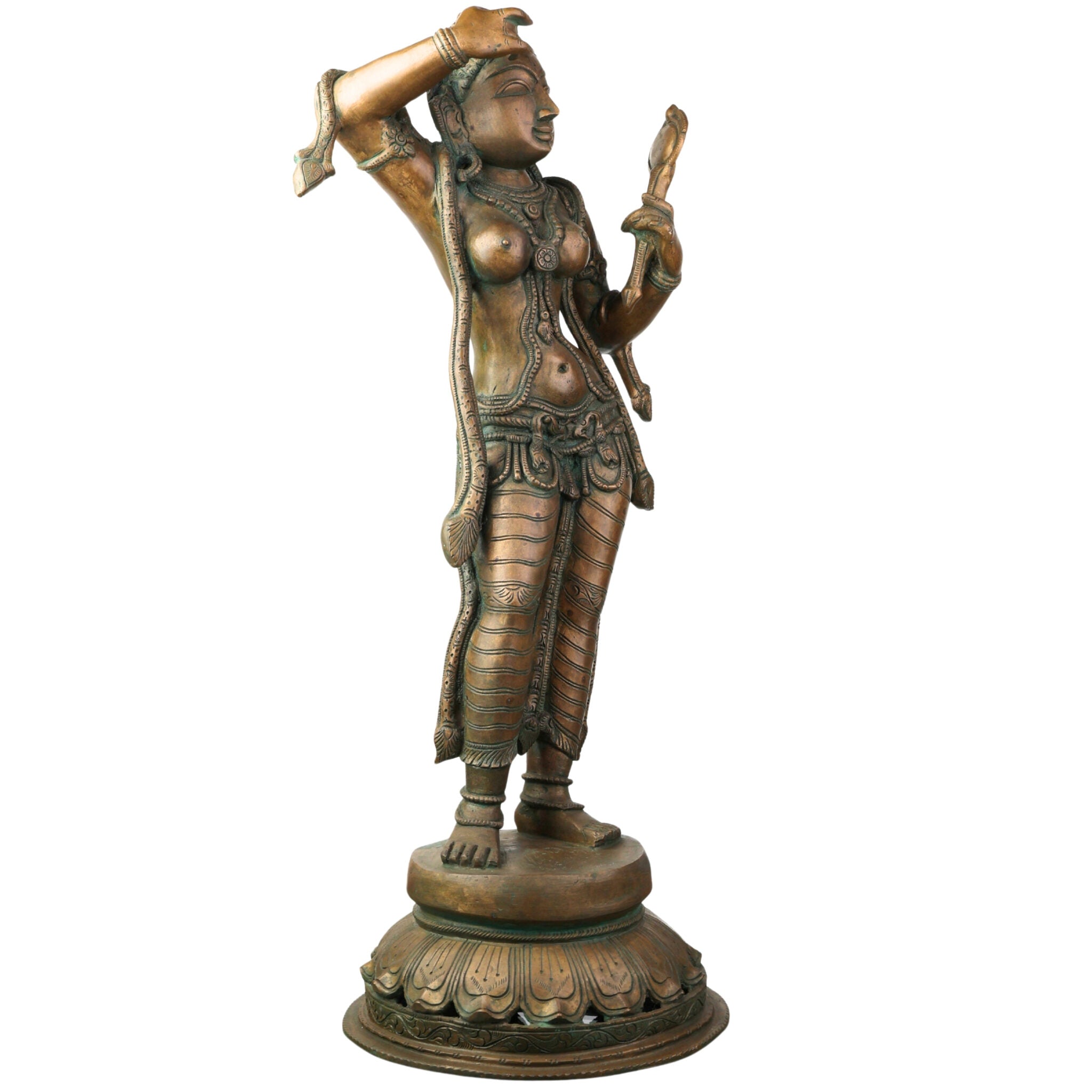 Handcrafted Panchaloha Bronze Apsara Idol – Chola Art Urvashi Menaka Rambha Tilottama Mohini Celestial Nymph Divine Dancer Statue for Temple & Home Decor,Brown, 25.5 Inch, 1 Piece