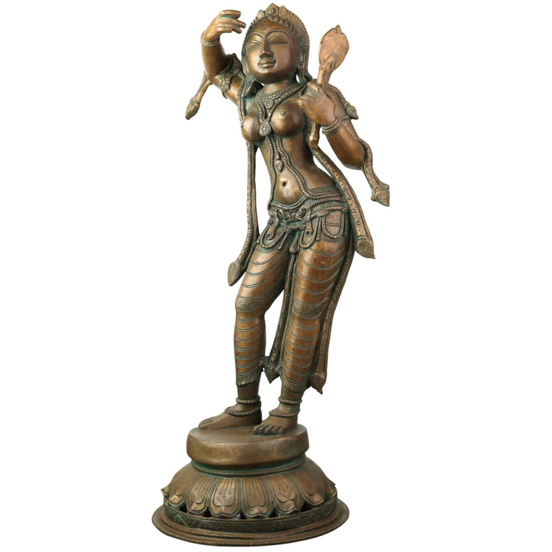 Handcrafted Panchaloha Bronze Apsara Idol – Chola Art Urvashi Menaka Rambha Tilottama Mohini Celestial Nymph Divine Dancer Statue for Temple & Home Decor,Brown, 25.5 Inch, 1 Piece